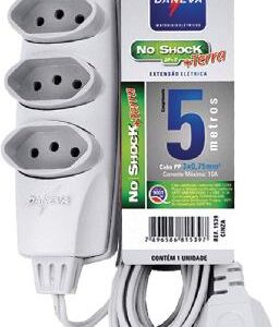 EXTENSAO NOSHOCK 90 PP 3X0,75 3 PINOS 2P+T 10A CINZA 5 METROS DN1539