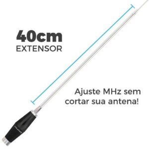 ANTENA MINI MARINOX PARA RÁDIO PX 10, 11 E 12 METROS COM PROLONGADOR 40CM B-2005P40
