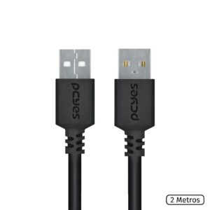 CABO DE DADOS USB A 2.0 MACHO PARA USB A 2.0 MACHO 28AWG PURO COBRE 2 METROS - PUAM2-2