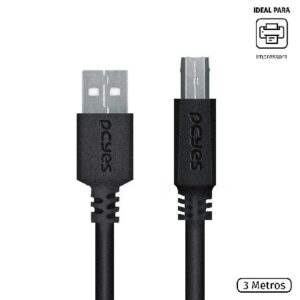CABO PARA IMPRESSORA USB A 2.0 MACHO PARA USB B 2.0 MACHO 28AWG PURO COBRE 3 METROS - PUABM2-3