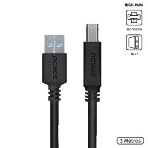 CABO PARA IMPRESSORA E HD EXTERNO USB A 3.0 MACHO PARA USB B 3.0 MACHO 28AWG PURO COBRE 3 METROS - PUABM3-3