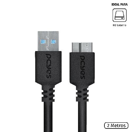 CABO PARA HD EXTERNO USB A 3.0 MACHO PARA MICRO USB B 3.0 (10 PINOS) MACHO 28AWG PURO COBRE 2 METROS - PUAMCM3-2