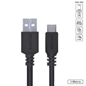 CABO PARA CELULAR SMARTPHONE USB A 2.0 PARA USB TIPO C 1 METRO PRETO - PUACP-01