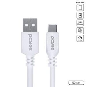 CABO PARA CELULAR SMARTPHONE USB A 2.0  PARA USB TIPO C 50 CM BRANCO - PUACB-05