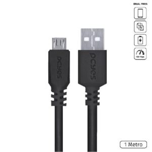 CABO PARA CELULAR SMARTPHONE MICRO USB PARA USB A 2.0 1 METRO PRETO - PMUAP-1