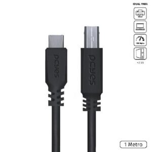 CABO PARA IMPRESSORA USB TIPO C PARA USB B 2.0 1 METRO PRETO - PUCBP-1