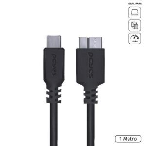CABO PARA HD EXTERNO USB TIPO C PARA MICRO USB B 3.0 1 METRO PRETO - P3UCMBP-1