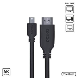 CABO MINI DISPLAYPORT MACHO PARA HDMI 2.0 MACHO 2 METROS - PMDPH4K-2