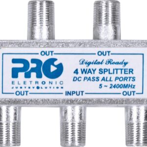 DIVISOR SATÉLITE 1 ENTRADA E 4 SAÍDAS - 5~2400 MHZ (VHF / UHV/SATÉLITE) COM PASSAGEM DC PQDV-2024B