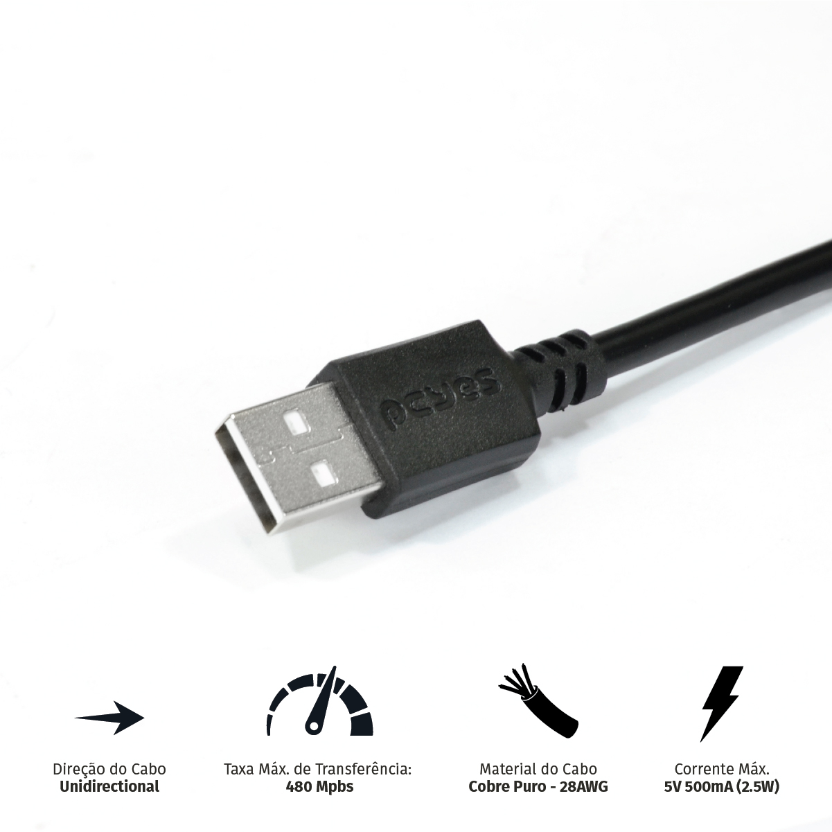 CABO EXTENSOR USB A 2.0 MACHO PARA USB A 2.0 FEMEA 28AWG PURO COBRE 2 METROS - PUAMF2-2 - Imagem 2