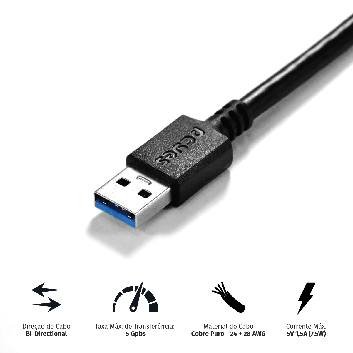 CABO PARA HD EXTERNO USB A 3.0 MACHO PARA MICRO USB B 3.0 (10 PINOS) MACHO 28AWG PURO COBRE 2 METROS - PUAMCM3-2 - Imagem 2
