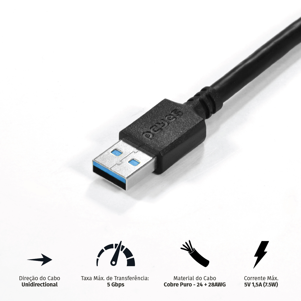 CABO EXTENSOR USB A 3.0 MACHO PARA USB A 3.0 FÊMEA 28AWG PURO COBRE 1 METRO - PUAMF3-1 - Imagem 3