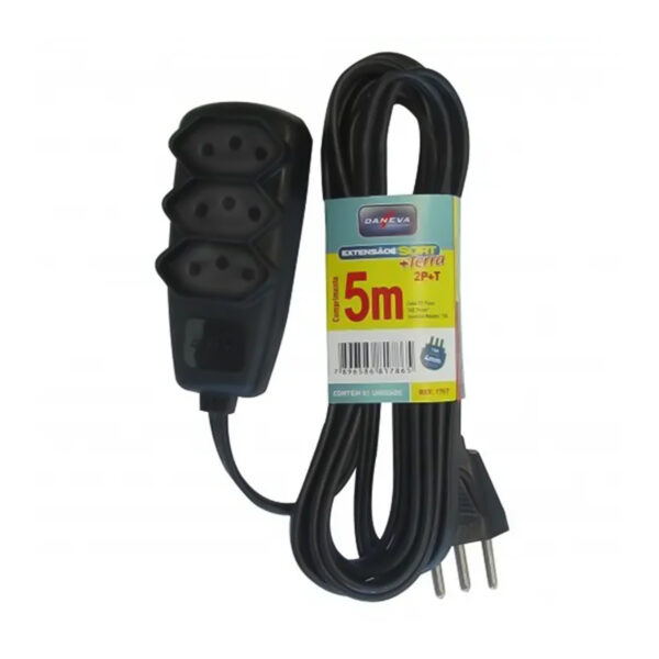 EXTENSÃO SORT PP 3X0,75 3 PINOS 2P+T 10A PRETO 5 METROS DN1787