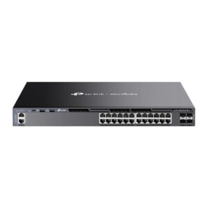SWITCH GERENCIAVEL L3 EMPILHAVEL DE 28 PORTAS C/ 24 PORTAS GIGABIT E 4 SLOTS SFP+ DE 10 GBPS SMB