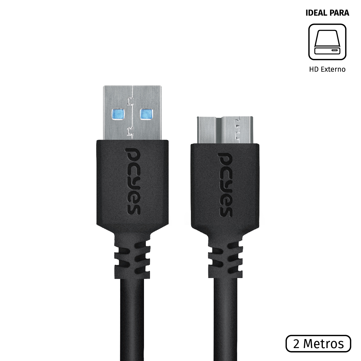 CABO PARA HD EXTERNO USB A 3.0 MACHO PARA MICRO USB B 3.0 (10 PINOS) MACHO 28AWG PURO COBRE 2 METROS - PUAMCM3-2 - Imagem 4