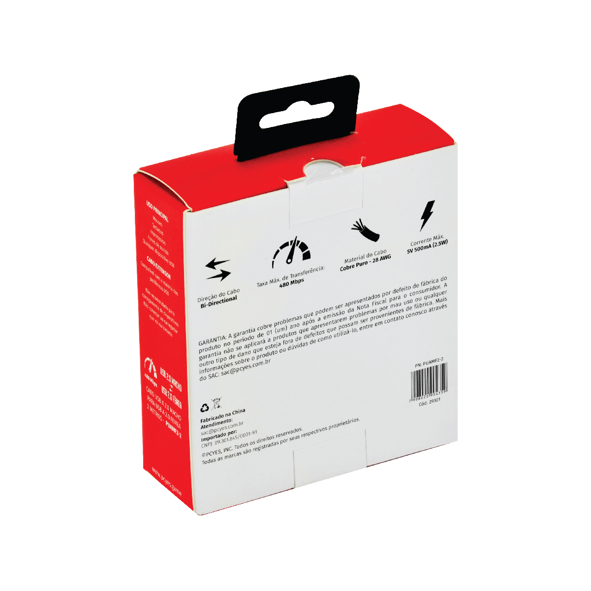 CABO EXTENSOR USB A 2.0 MACHO PARA USB A 2.0 FEMEA 28AWG PURO COBRE 2 METROS - PUAMF2-2 - Imagem 8