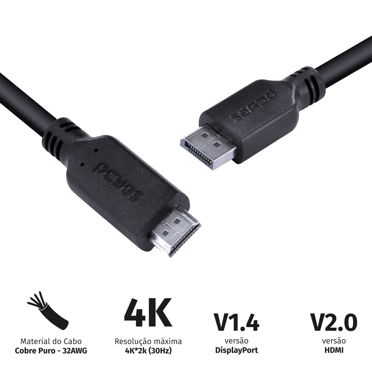 CABO DISPLAYPORT MACHO PARA HDMI 2.0 MACHO 2 METROS - PDPHM-2 - Imagem 2