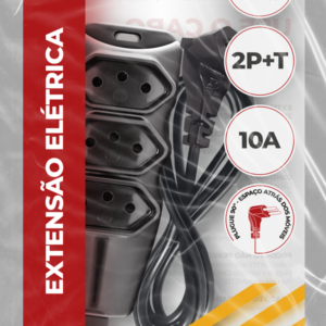 EXTENSAO COM PLUGUE 2P T PP PLANO 90º 3X0,75 1,5M PRETA