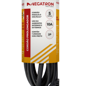 CORDAO PROLONGADOR PP PLANO 10A 0,75 5M PRETO