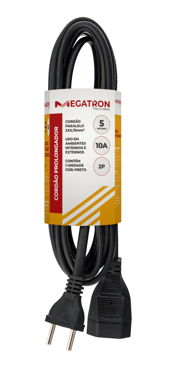 CORDAO PROLONGADOR PP PLANO 10A 0,75 5M PRETO