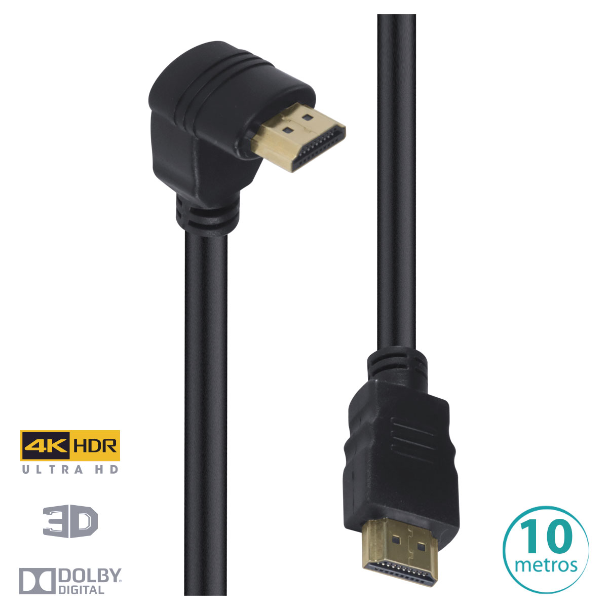 CABO HDMI 2.0 4K ULTRA HD 3D CONEXÃO ETHERNET COM 01 CONECTOR 90º 10 METROS - H2090-10 - Imagem 2