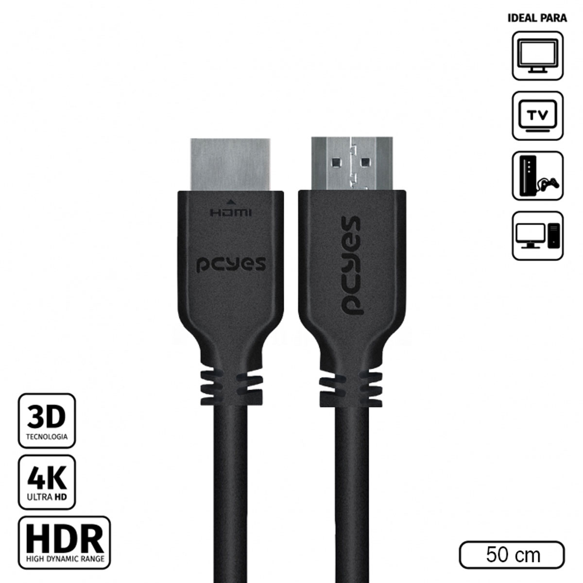 CABO HDMI 2.0 4K 28AWG PURO COBRE 50 CM - PHM20-05 - Imagem 2