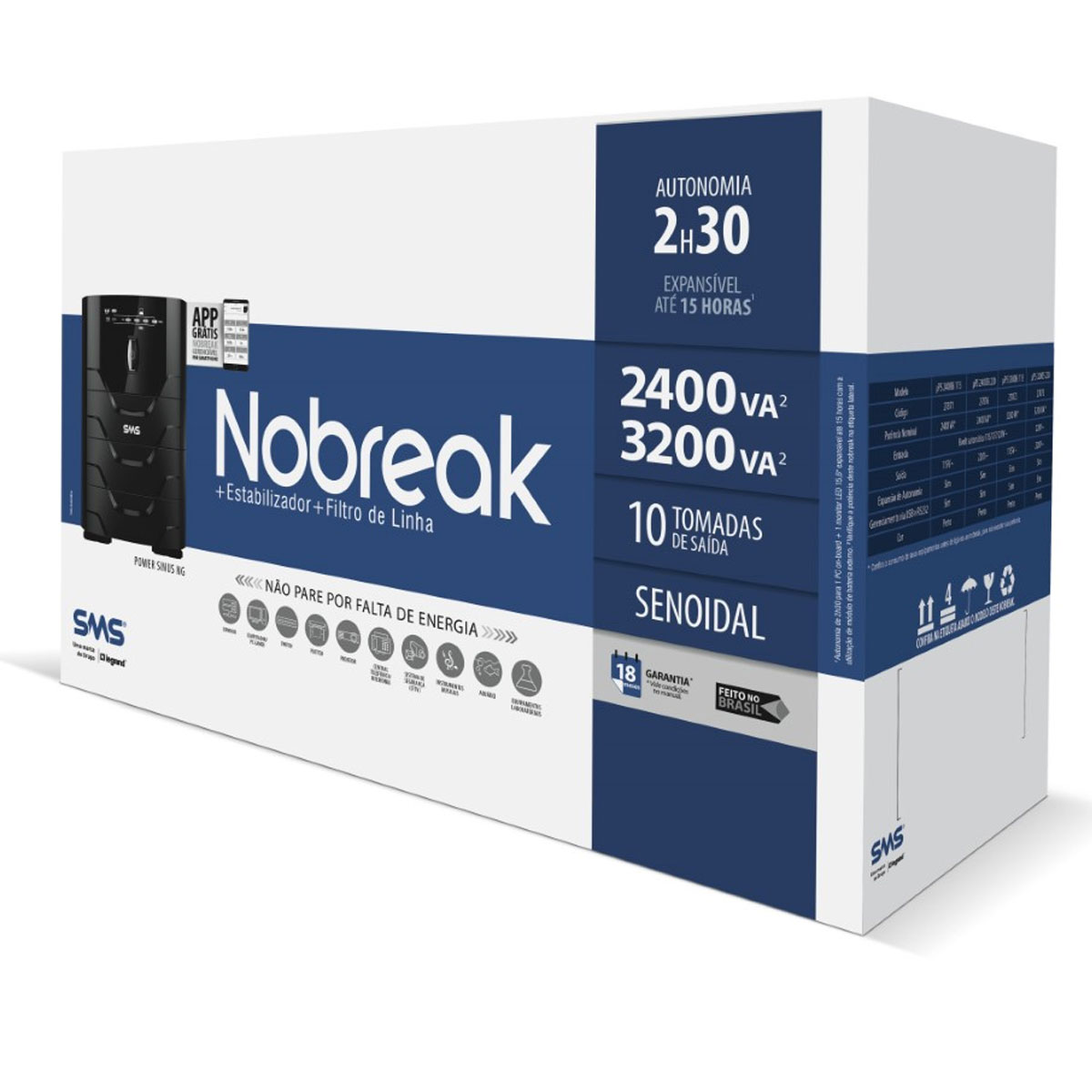 NOBREAK SMS POWER SINUS SENOIDAL 3200VA MONO 220V 10 TOMADAS - 27873 - Imagem 4