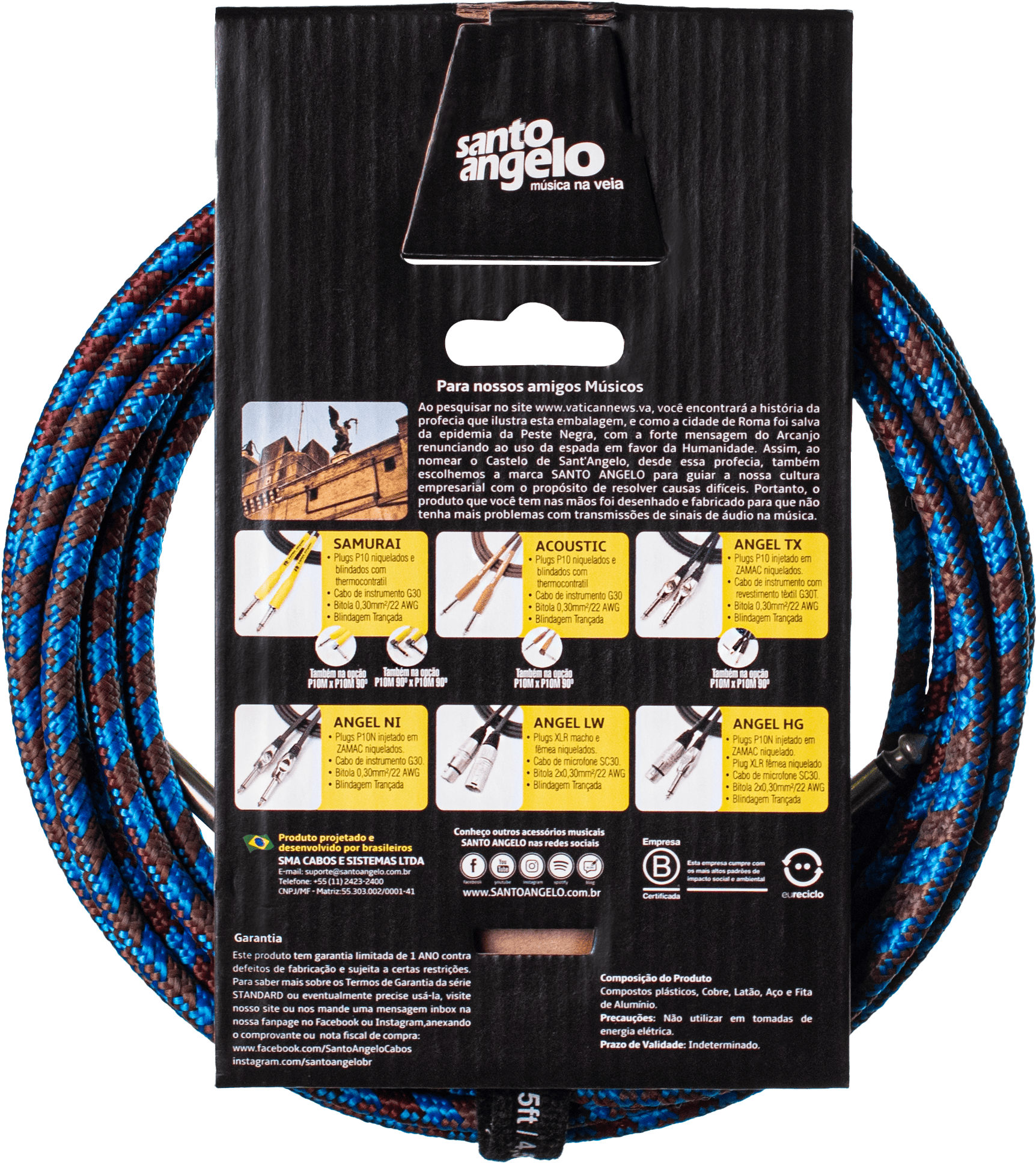 CABO DE GUITARRA ANGEL TX 0,30 MM P10/P10 90º 15FT 4,57M TEXTIL - Imagem 2