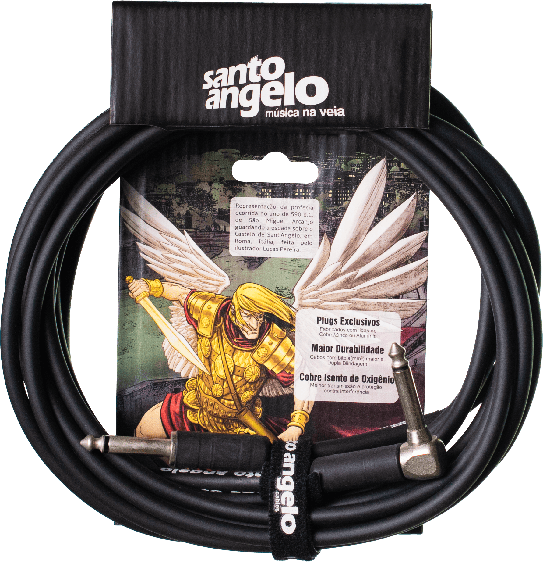 CABO DE GUITARRA ANGEL L 0,30MM P10/P10 90º 10FT 3,05 M PRETO