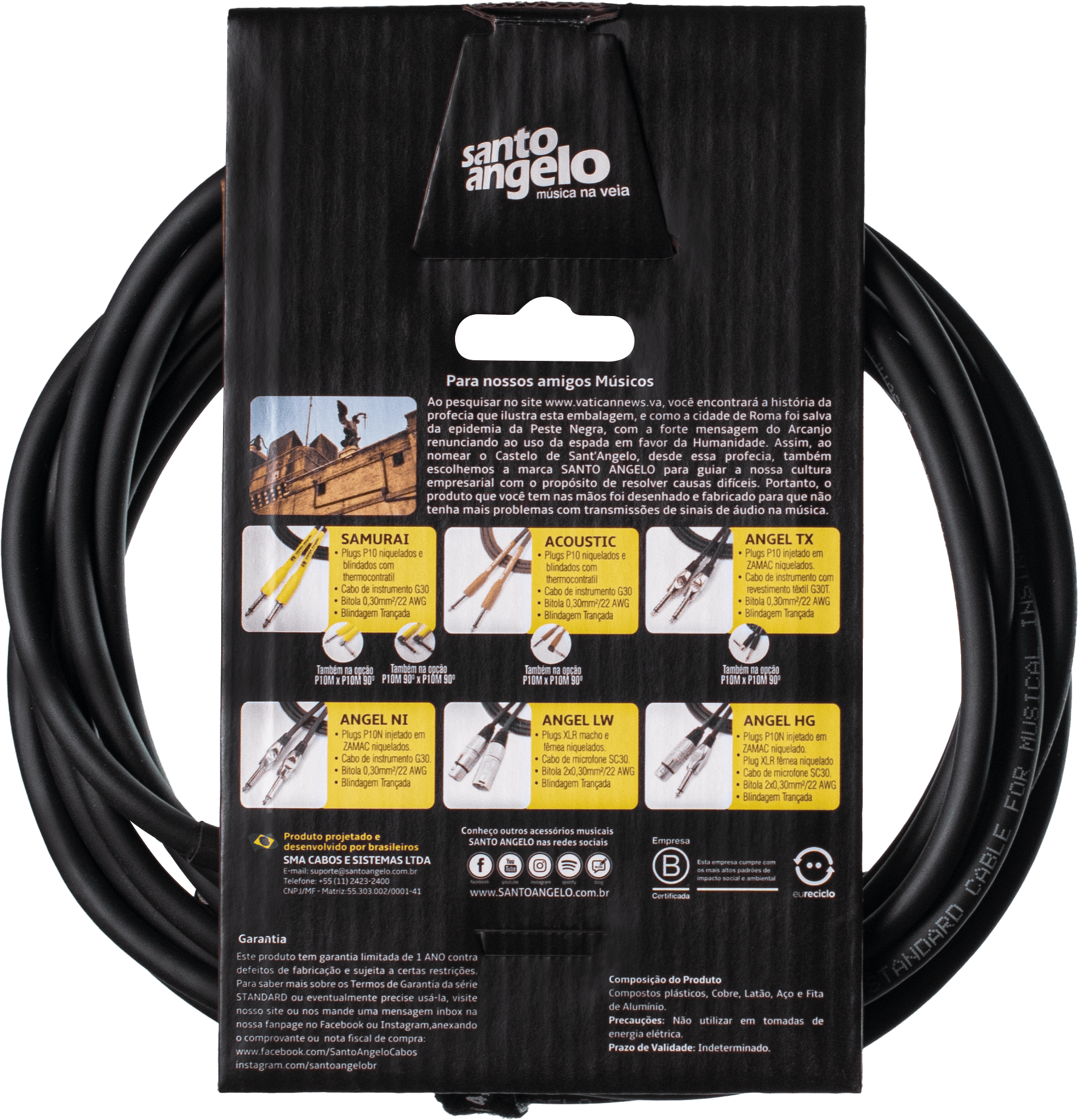 CABO DE GUITARRA ANGEL L 0,30MM P10/P10 90º 20FT 6,10M PRETO - Imagem 2