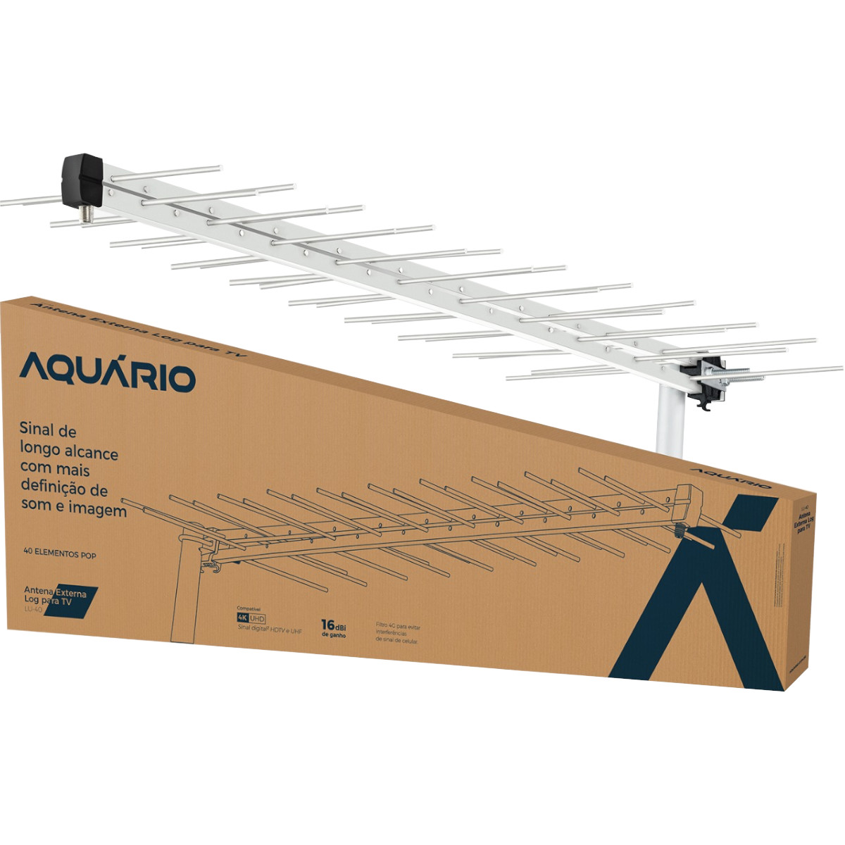 ANTENA DIGITAL EXTERNA LOG PARA TV HDTV/UHF/4K 16DBI 40 ELEMENTOS LU-40 - Imagem 4