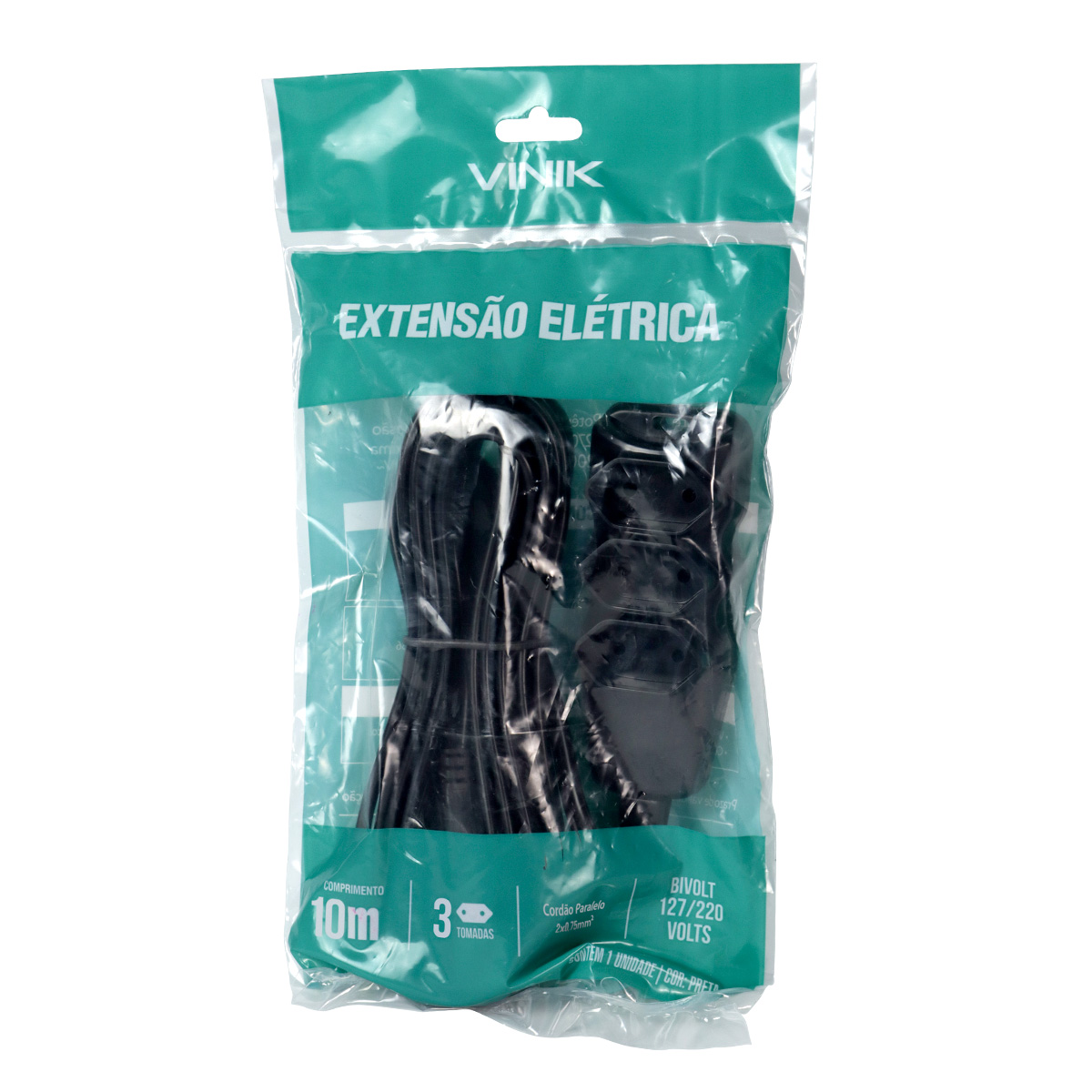 EXTENSÃO ELÉTRICA 3 TOMADAS PL 2X0,75 10M PRETA - Imagem 6