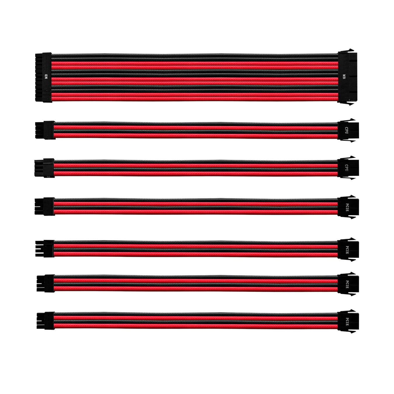 KIT CABO EXTENSÃO SLEEVED PARA FONTE COOLER MASTER PSU 30CM CAPA DE PVC VERMELHO E PRETO | CMA-NEST16RDBK1-GL