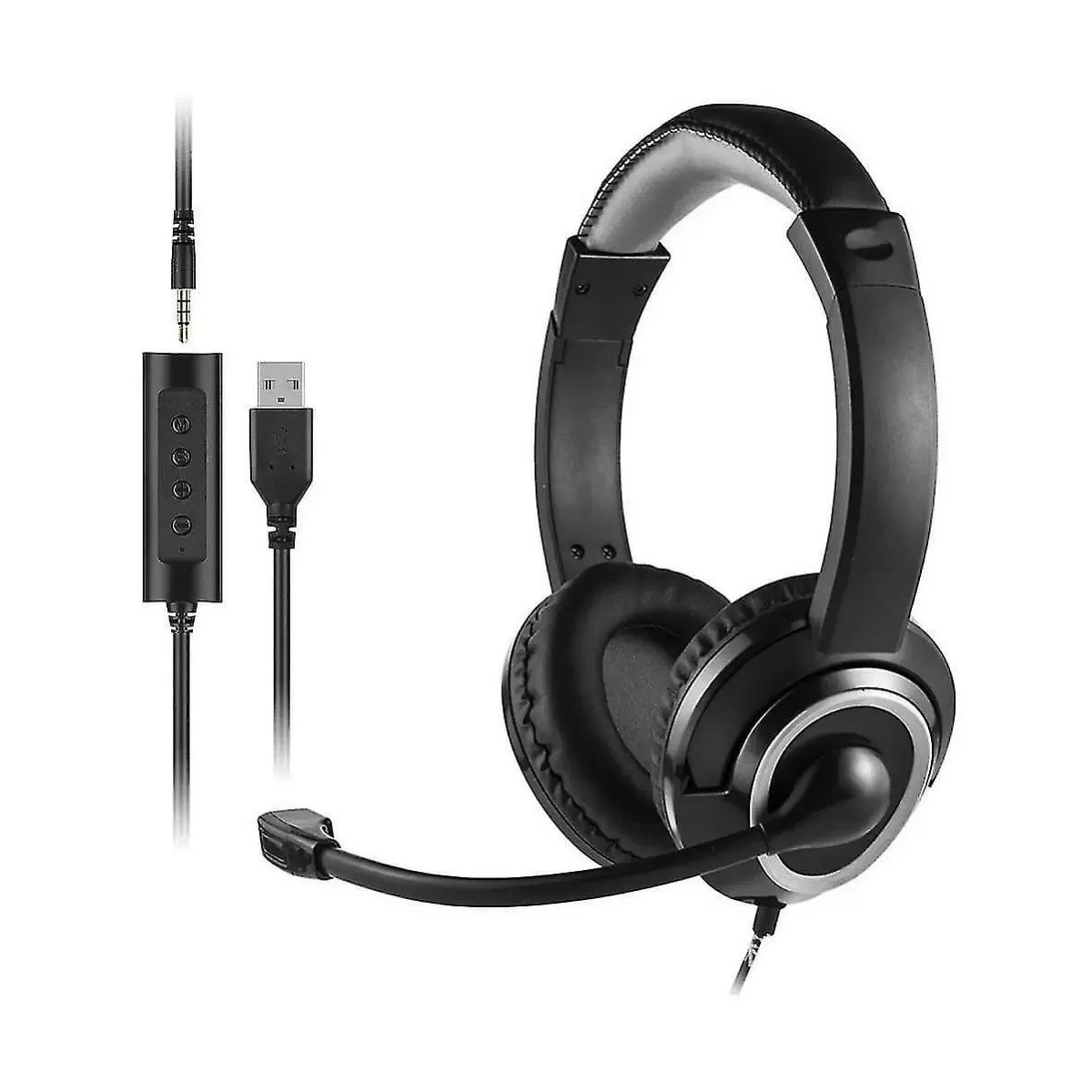 FONE DE OUVIDO HEADSET COM FIO HF600 CONEXÃO P3 E USB CABO DE 240CM PRETO - PH427 - Imagem 4