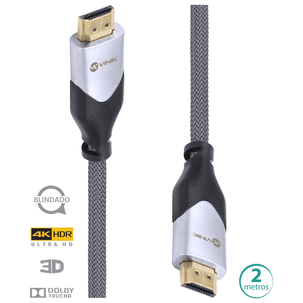 CABO HDMI 2.0 4K ULTRA HD 3D CONEXÃO ETHERNET BLINDADO EM NYLON 2 METROS - H20B-2 - Imagem 2