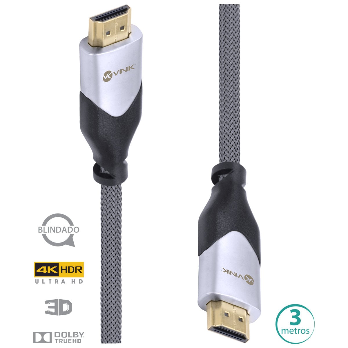 CABO HDMI 2.0 4K ULTRA HD 3D CONEXÃO ETHERNET BLINDADO EM NYLON 3 METROS - H20B-3 - Imagem 2
