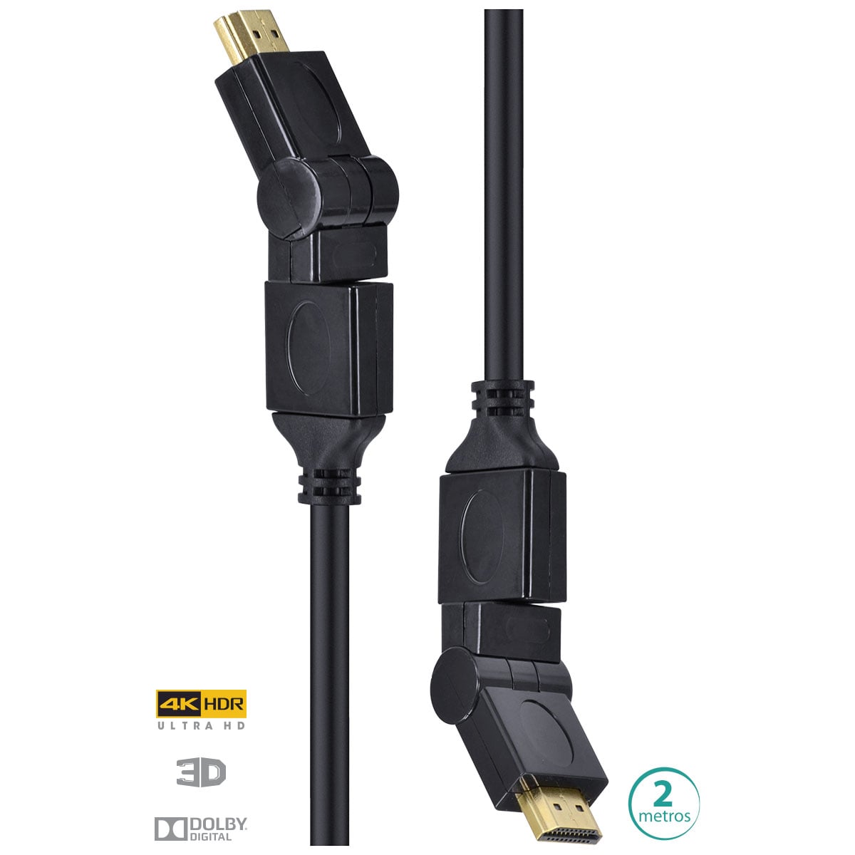 CABO HDMI 2.0 4K ULTRA HD 3D CONEXÃO ETHERNET CONECTORES 360° 2 METROS - H20B360-2 - Imagem 2