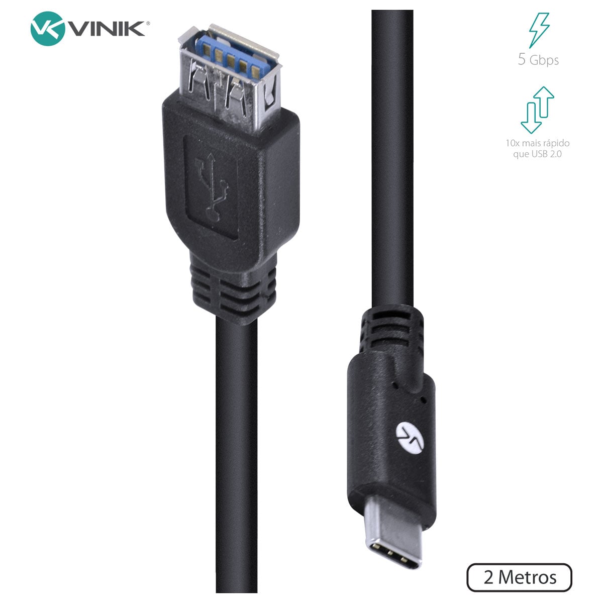 CABO USB TIPO C PARA EXTENSOR USB A FÊMEA V3.2 GEN1 5GBPS 2 METROS - C32UAF-2 - Imagem 2