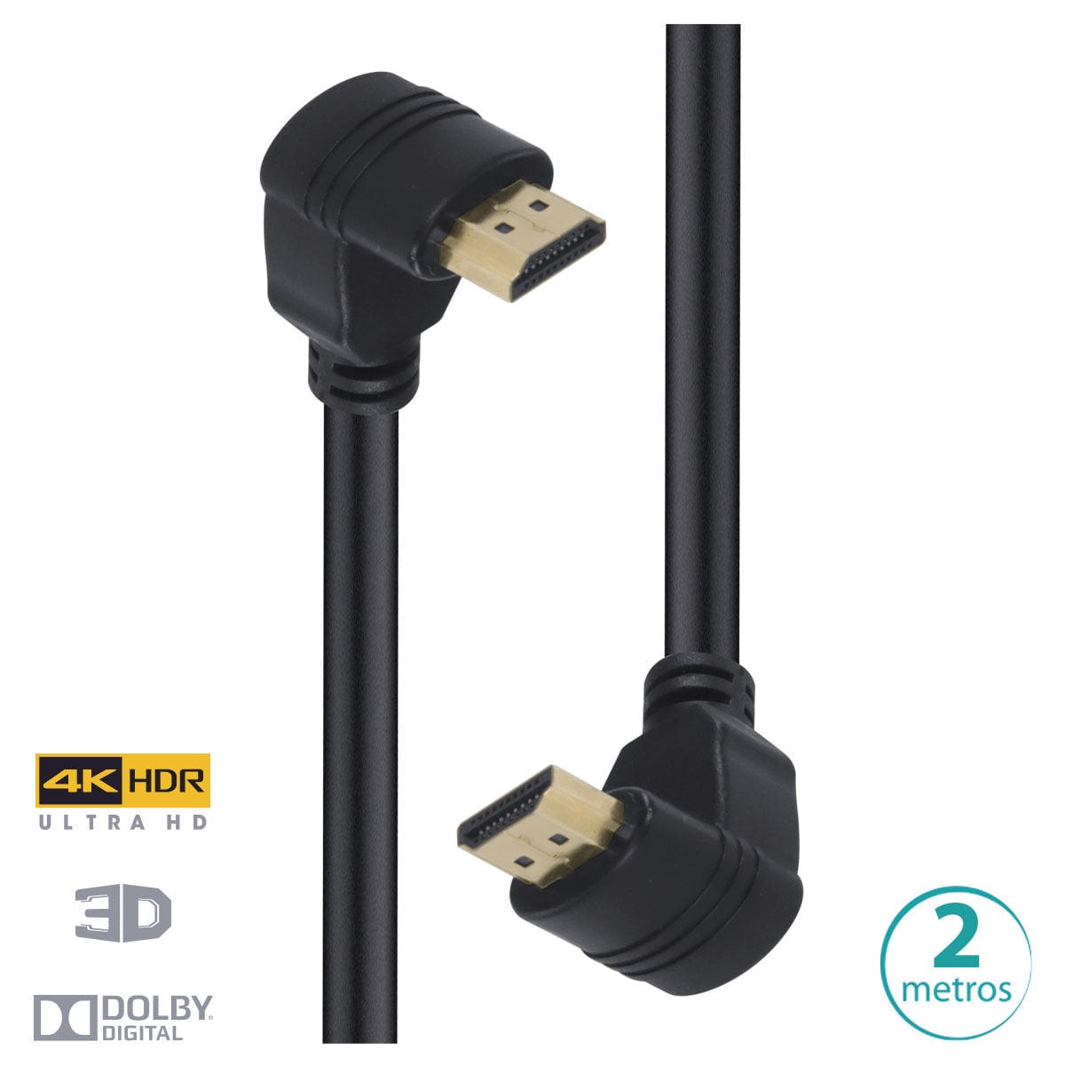 CABO HDMI 2.0 4K ULTRA HD 3D CONEXÃO ETHERNET CONECTORES 90° 2 METROS - H20B90-2 - Imagem 2