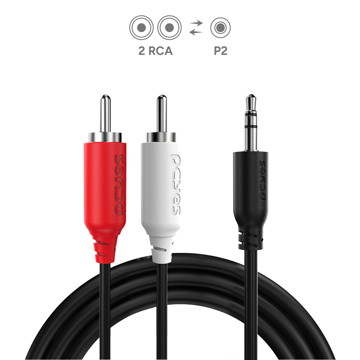 CABO 2 RCA M PARA P2 3.5MM M - 2 MTS - P2R35-2 - Imagem 3