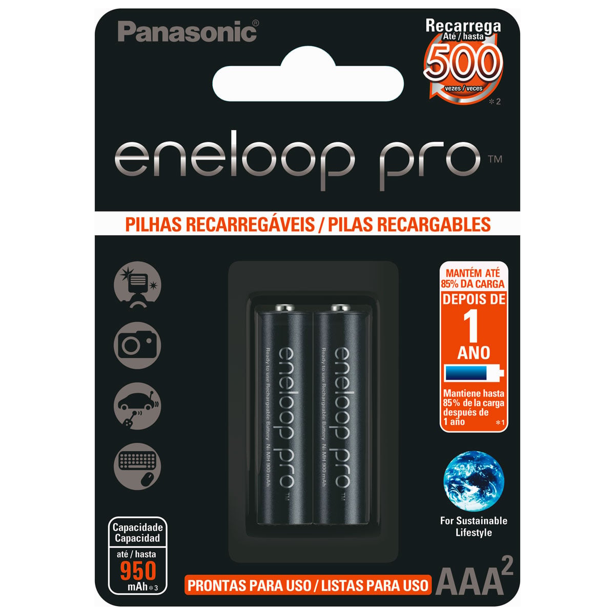 PILHA RECARREGAVEL 950MA AAA C/2 BK-4HCCE/2BB
