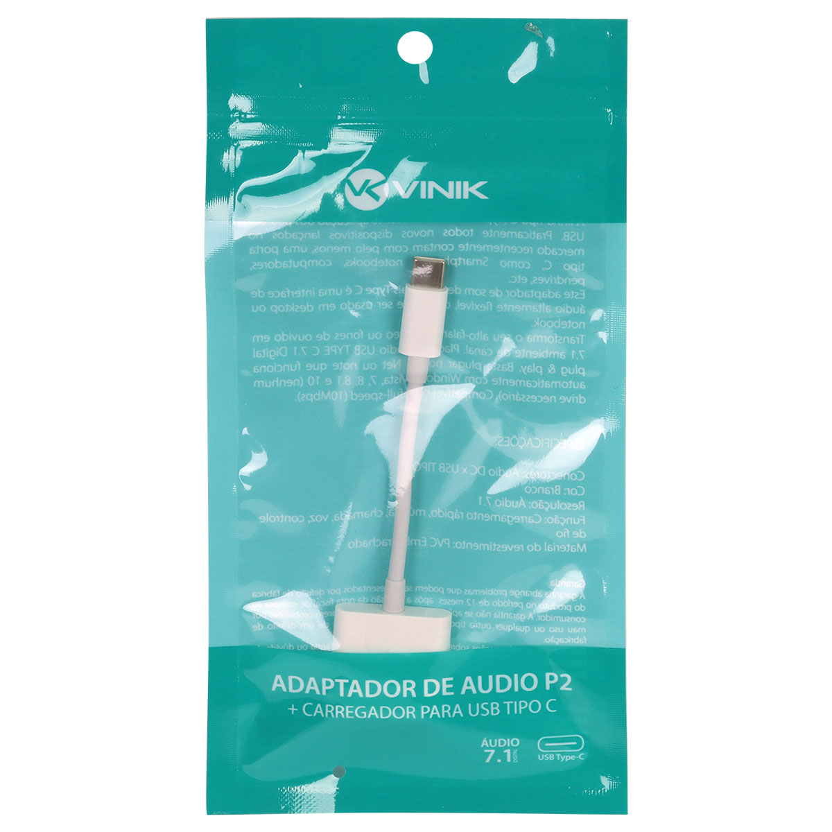 ADAPTADOR FONE DE OUVIDO CELULAR AUDIO P2 3.5MM + CARREGADOR PARA USB TIPO C - ADPATC7.1 - Imagem 5