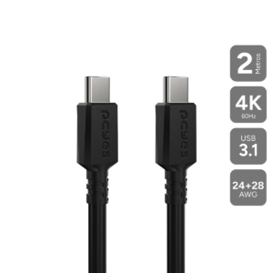 CABO PARA CELULAR CARREGAMENTO USB TIPO-C 3.1 P/ USB TIPO-C 3.1 - PRETO - 2 METROS - PUCP2P