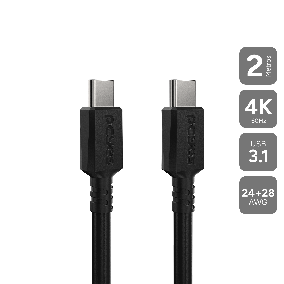 CABO PARA CELULAR CARREGAMENTO USB TIPO-C 3.1 P/ USB TIPO-C 3.1 - PRETO - 2 METROS - PUCP2P