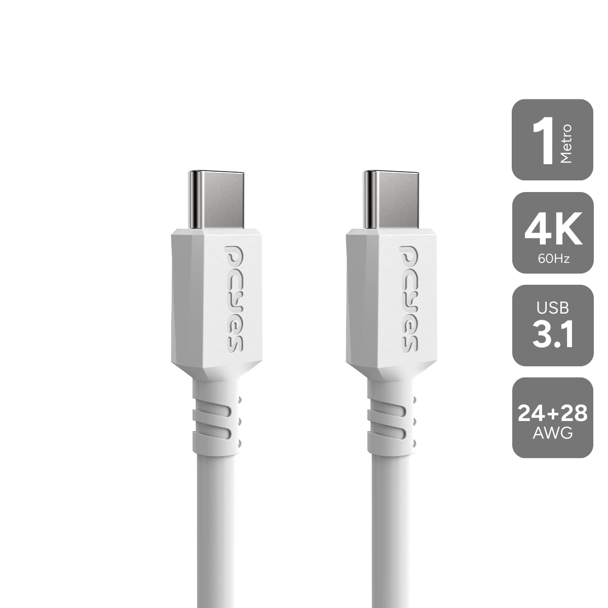 CABO PARA CELULAR CARREGAMENTO USB TIPO-C 3.1 P/ USB TIPO-C 3.1 - BRANCO - 1 METRO - PUCP1B