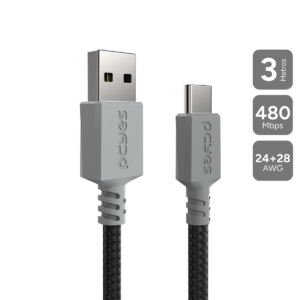 CABO PARA CELULAR CARREGAMENTO USB A 2.0  MACHO P/ USB TIPO-C - CONEC. CINZA - P/ PS5 - 3M - NYLON - CBPY03C