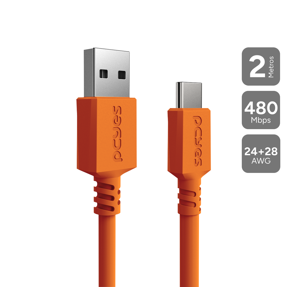 CABO PARA CAIXA JBL E CELULAR CARREGAMENTO USB A 2.0 MACHO P/ USB TIPO-C - LARANJA - 2 METROS - CBPY02L