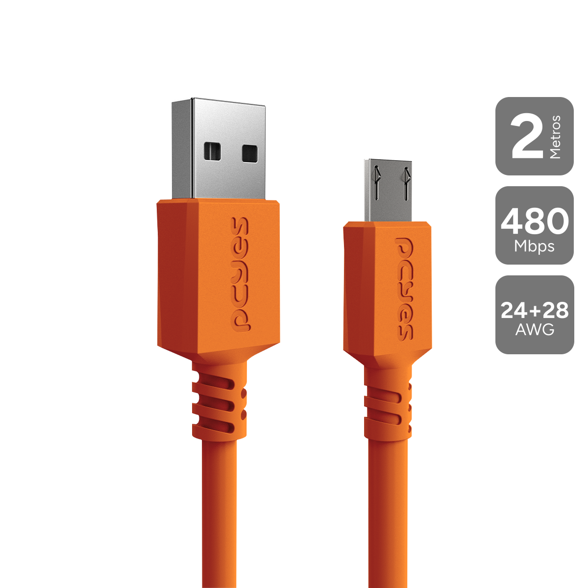 CABO PARA CAIXA JBL CARREGAMENTO MICRO USB PARA USB A 2.0 - LARANJA - 2M - PMUAM-2L