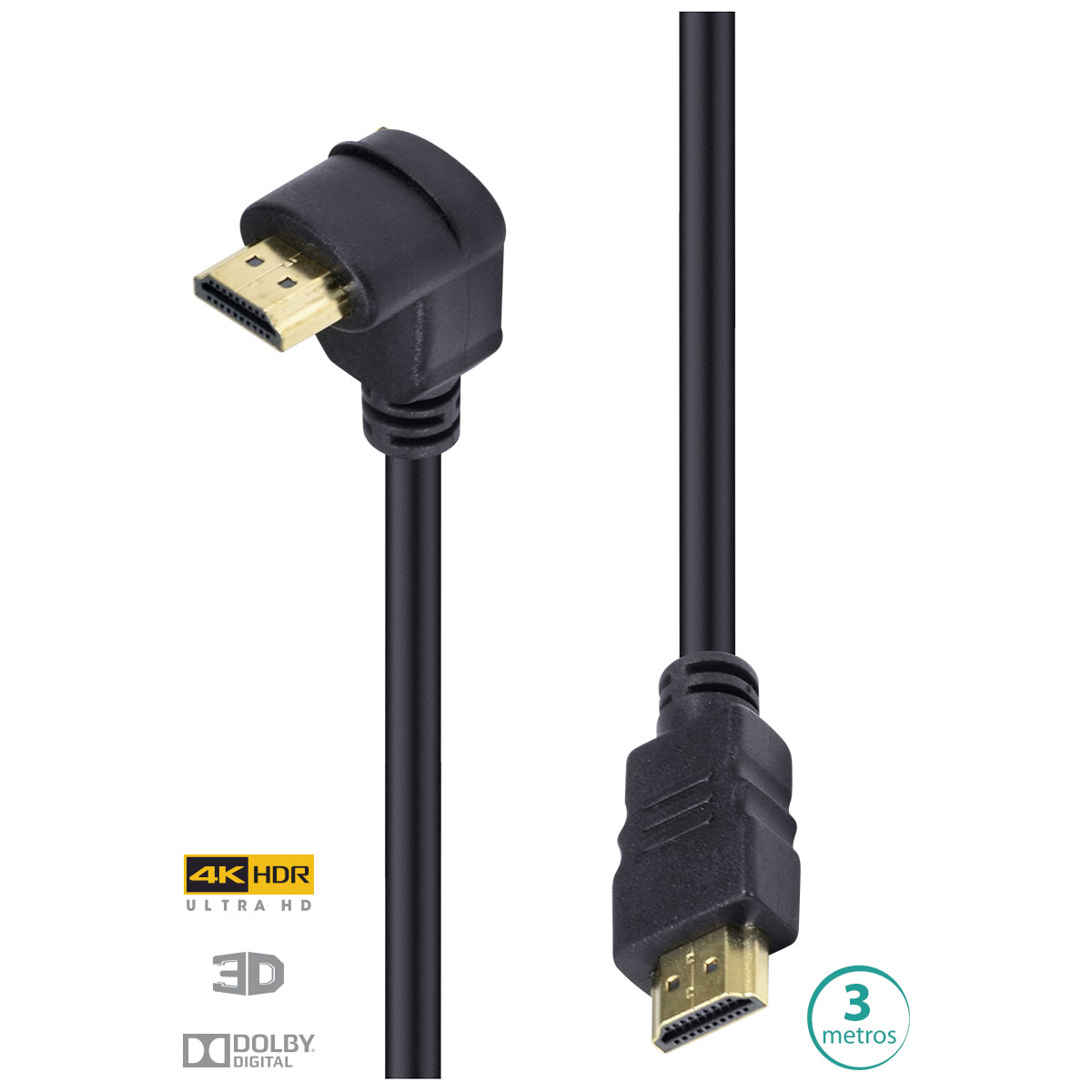 CABO HDMI 2.0 MACHO 4K 1 CONECTOR 90º - 3 METROS - H2090-3