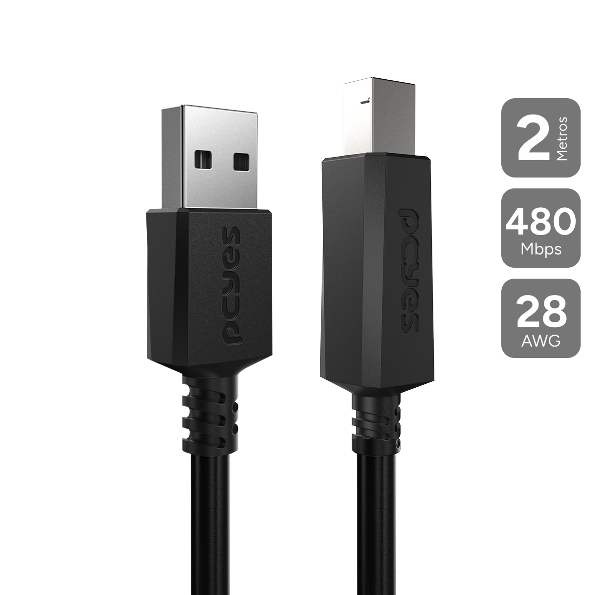 CABO P/ IMPRESSORA USB A 2.0 P/ USB B 2.0 - 2 METROS - PUABM2-2
